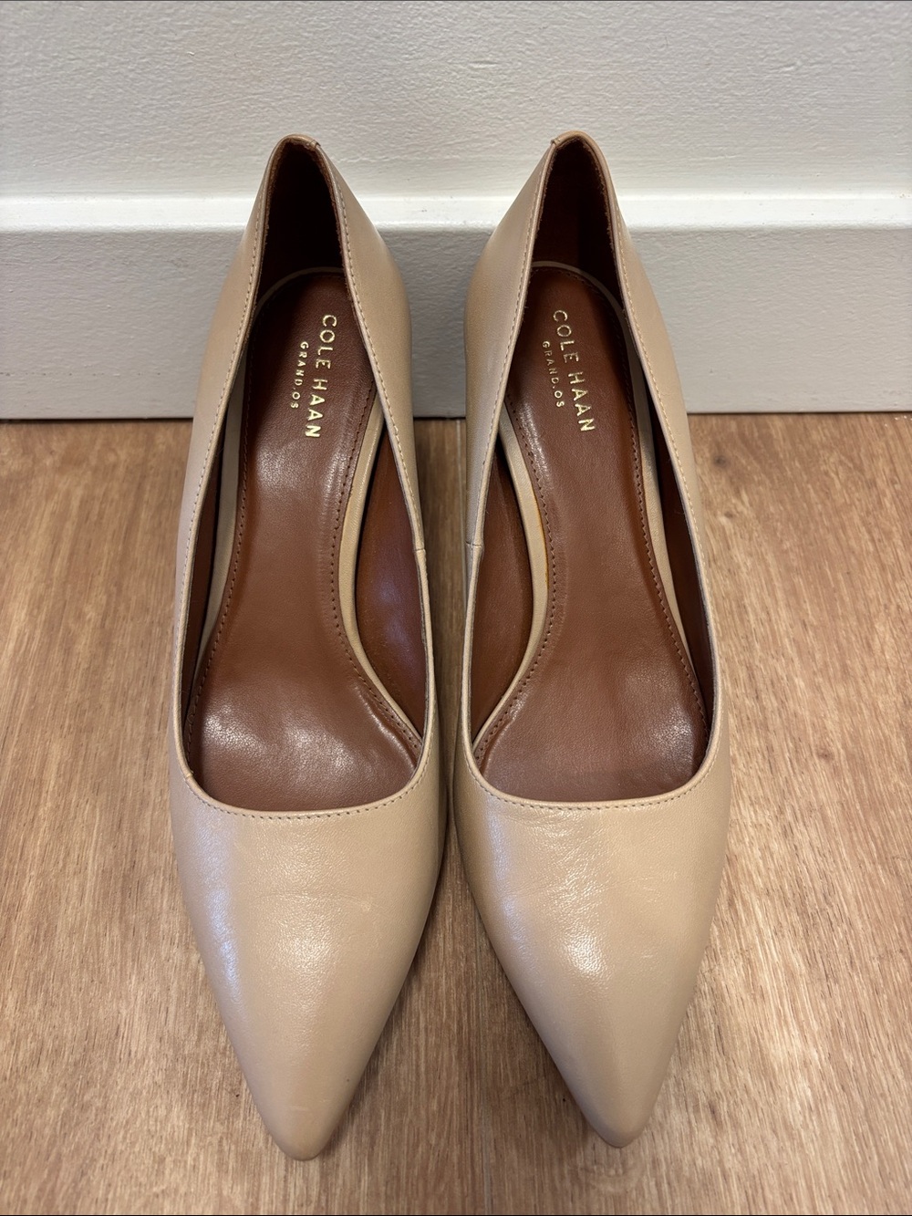 Cole Haan Beige Pointed-Toe Leather Pumps